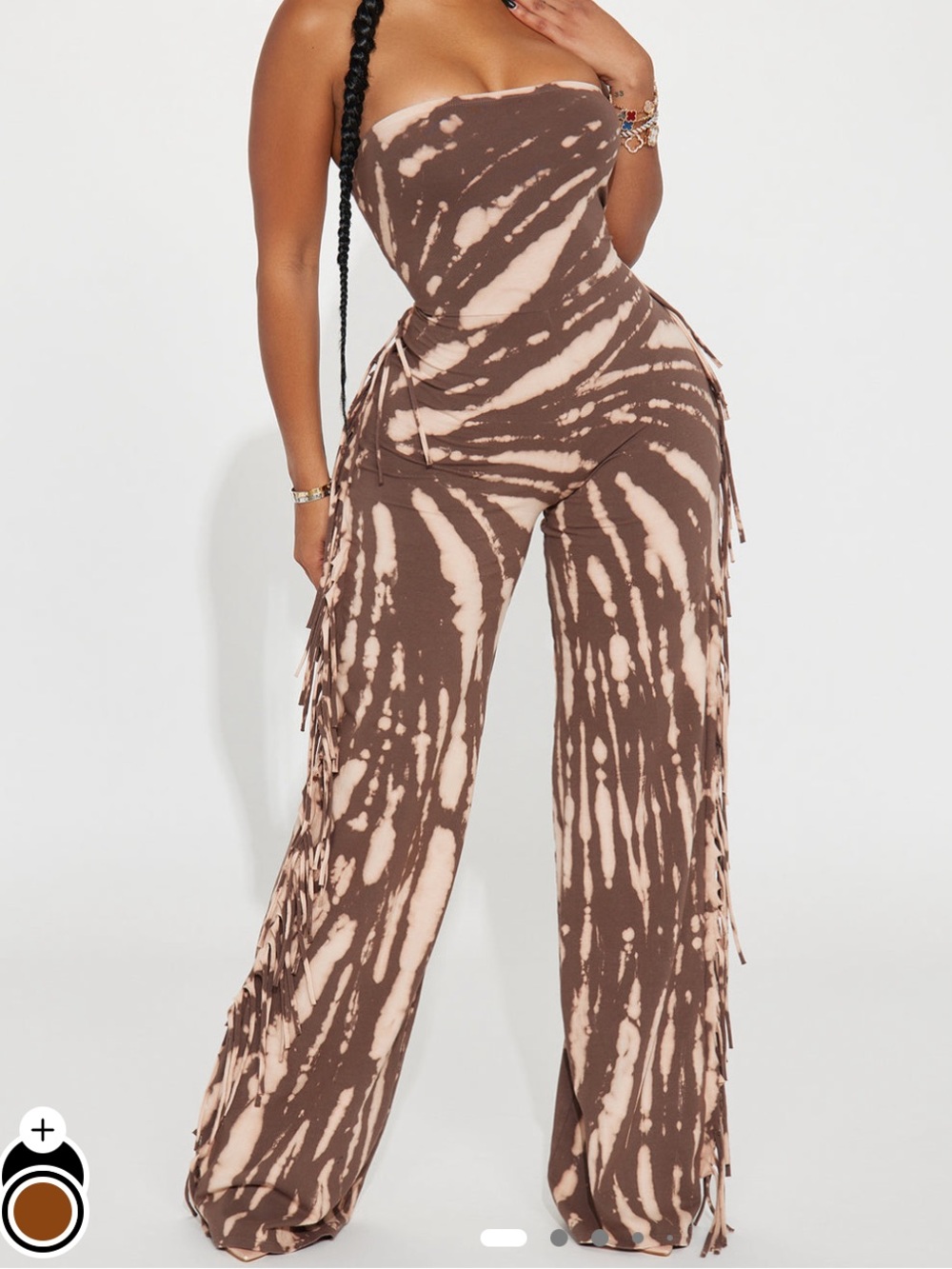 Fashion Nova Brown & Cream Tie-Dye Strapless Wide-Leg Jumpsuit